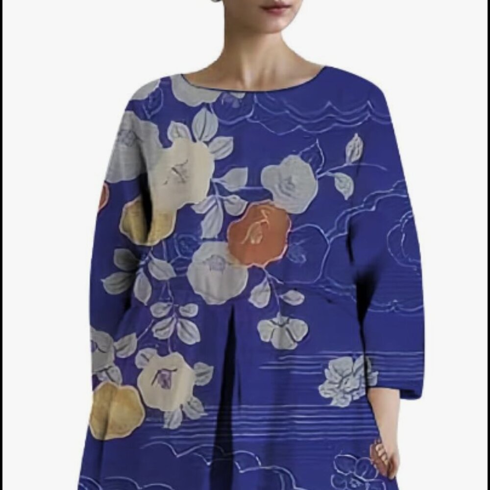Womens Ethnic Print Maxi Dress Peasant Cover Up Tunic Kafta